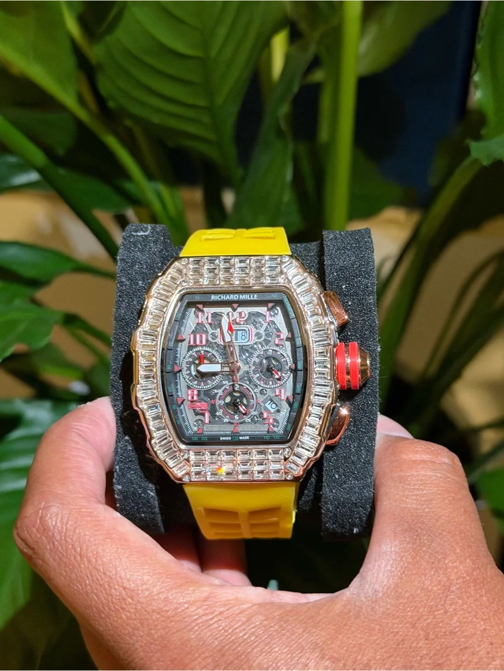 Rose Gold and Black Diamond Chronograph Watch - Black/Gold
